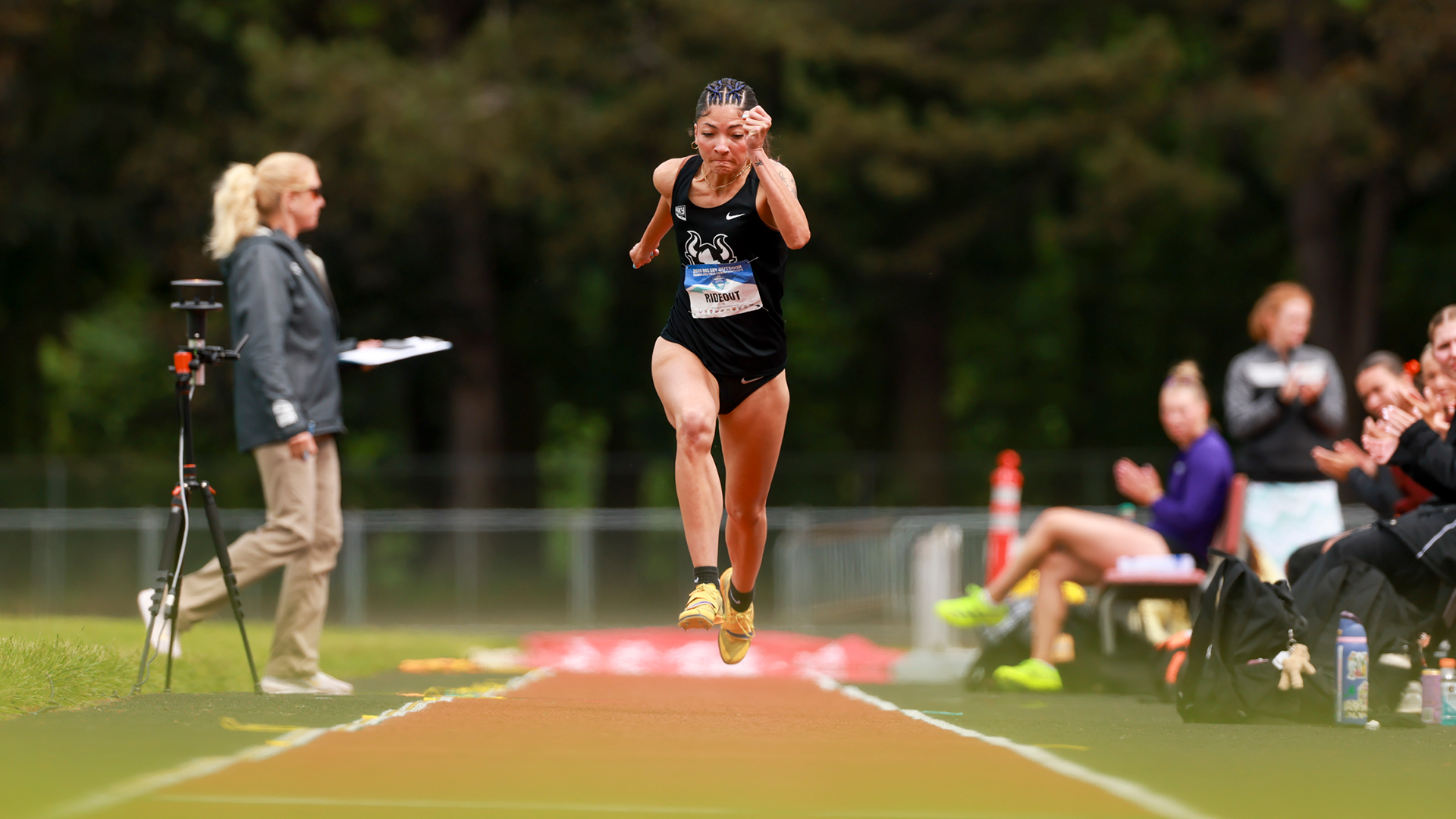 Portland State track & field athlete Ocean Rideout makes her approach in the long jump during the Big Sky Outdoor Championships