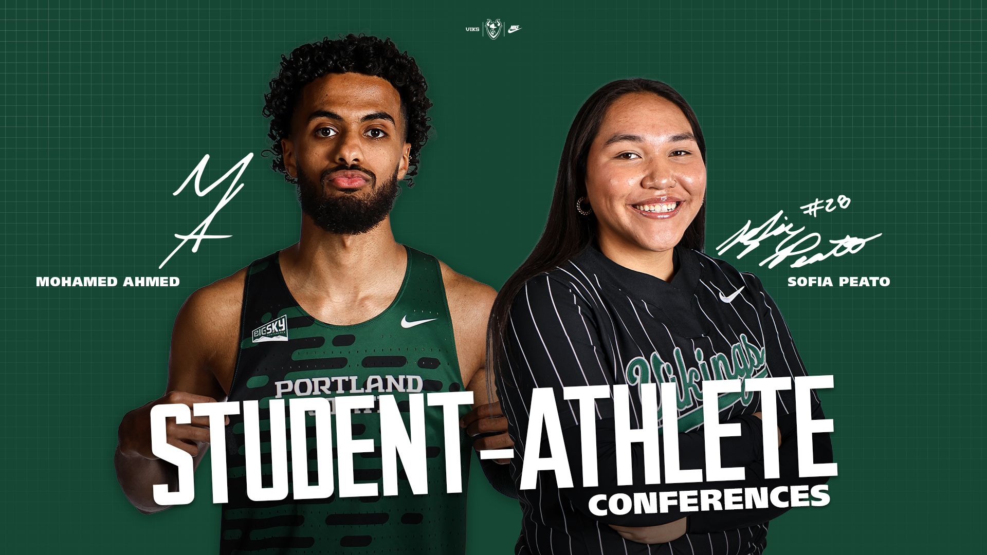 Graphic saying that Mohamed Ahmed and Sofia Peato will be attending a pair of national conferences over the next few days.