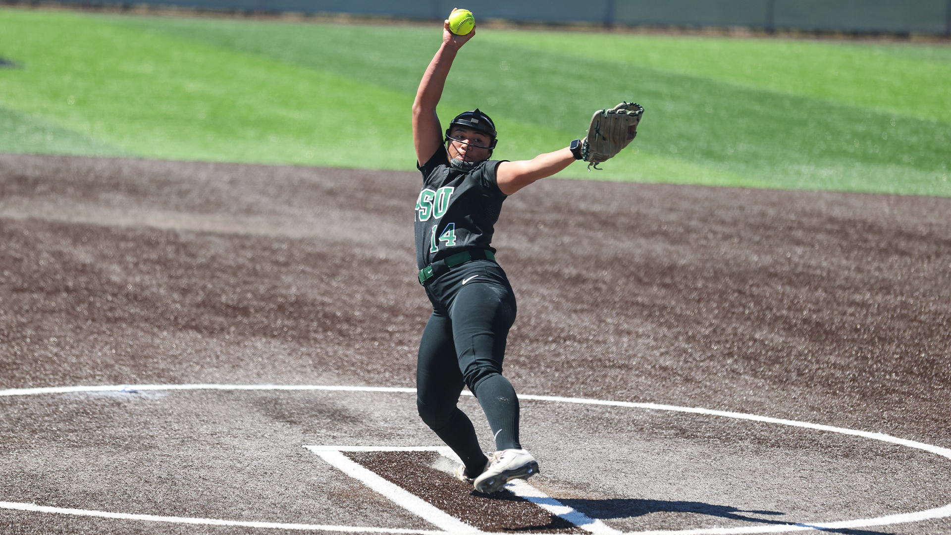 Sherreigh Nakoa-Chung pitching at the Big Sky Tournament