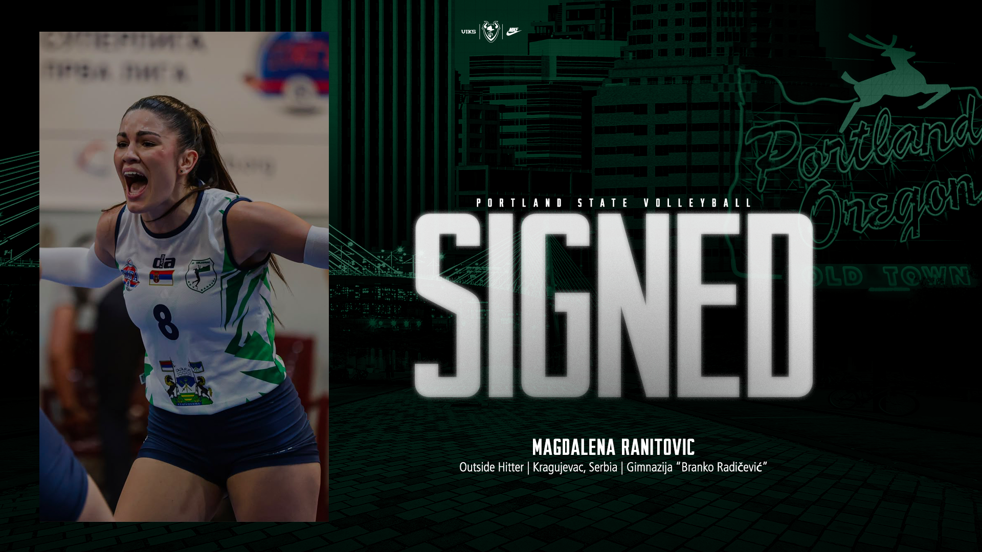 Graphic announcing that Magdalena Ranitovic has signed with the Portland State volleyball team.