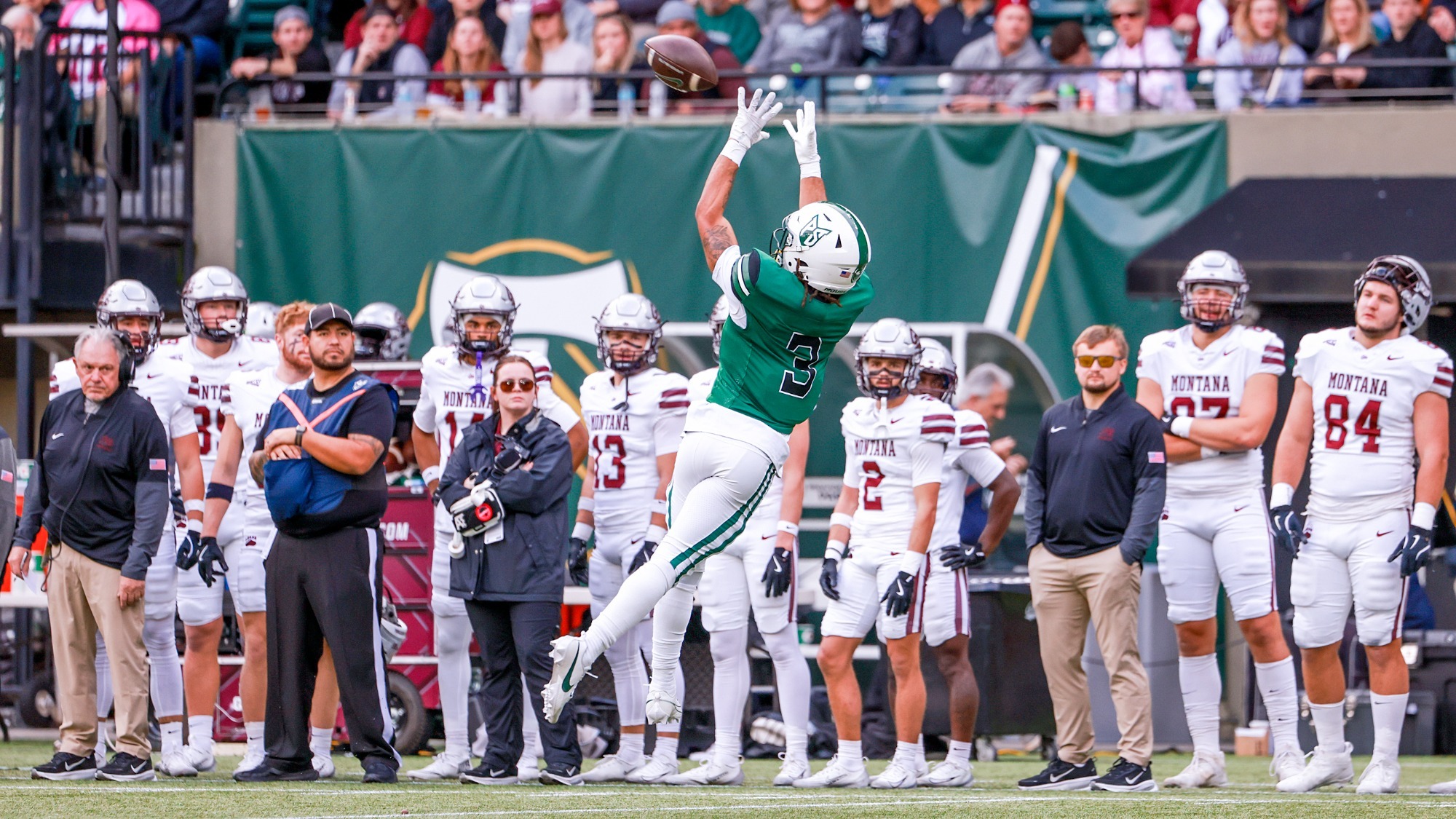 Terence Loville leaps for a reception against Montana