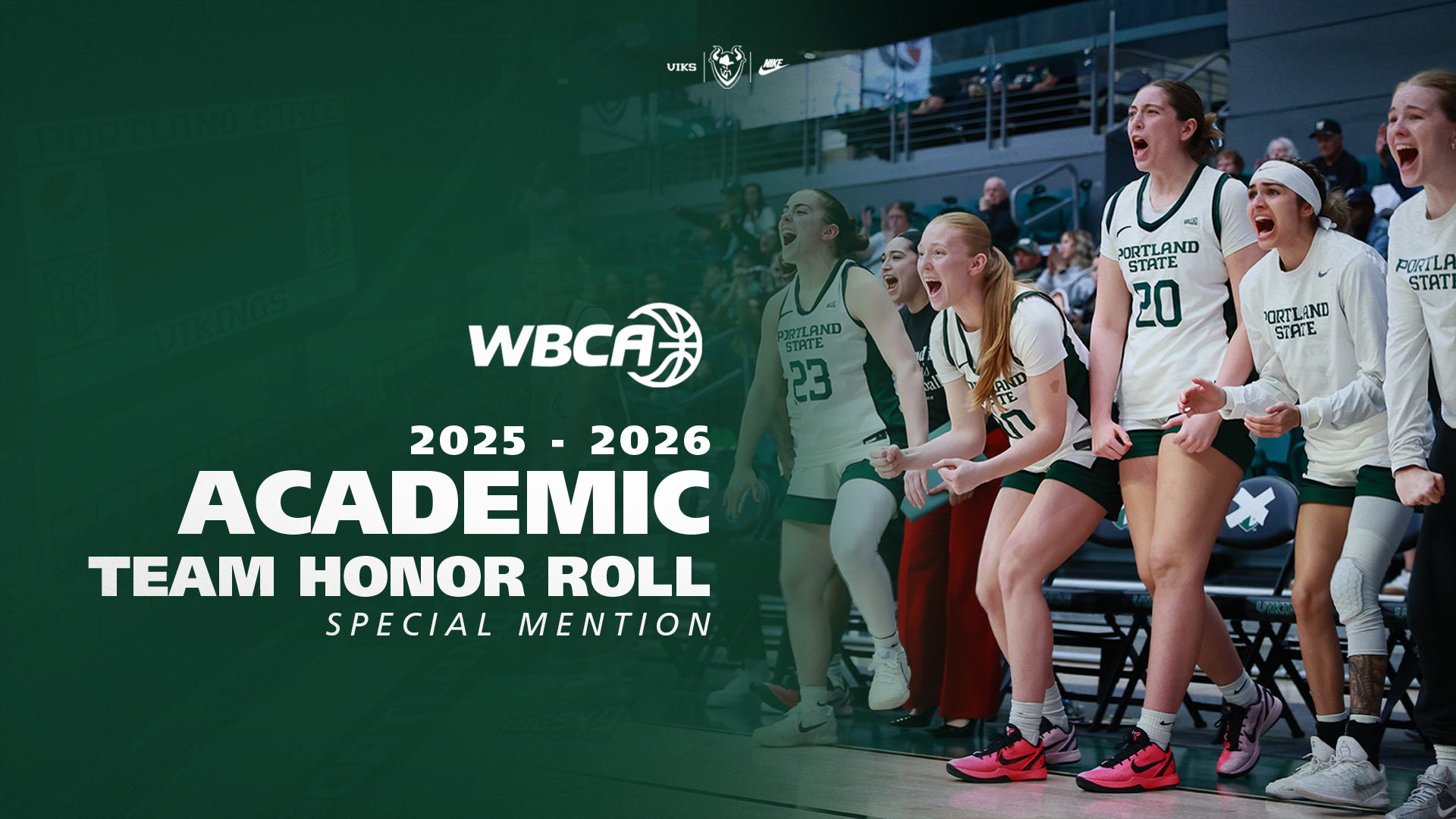 Graphic saying that the Portland State women's basketball team had earned special mention academically from the WBCA 
