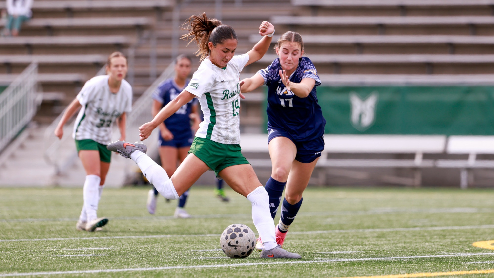 Grace Sarabia, who earned second team All-Big Sky Conference last season, takes a shot on goal against Northern Arizona.