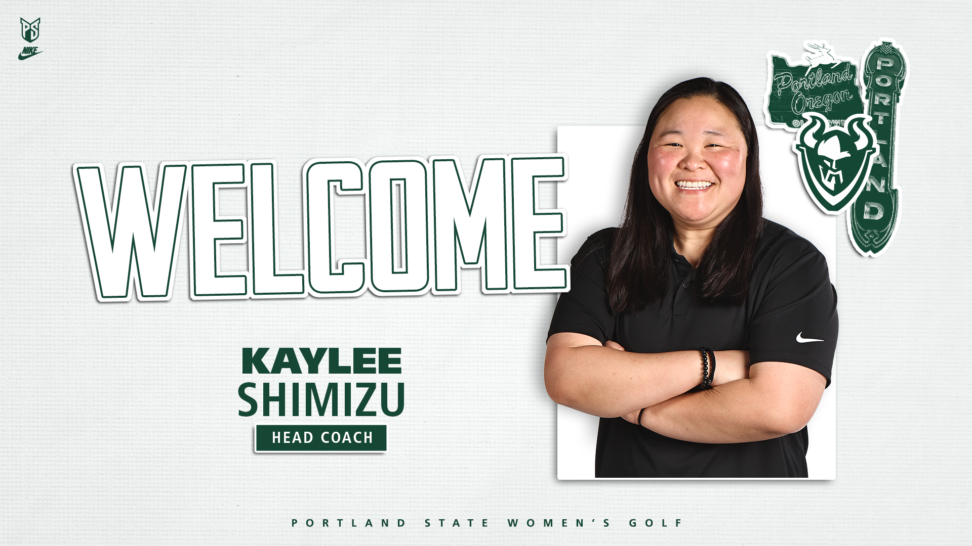 Graphic saying that Kaylee Shimizu has been named head coach of the Portland State women's golf program.