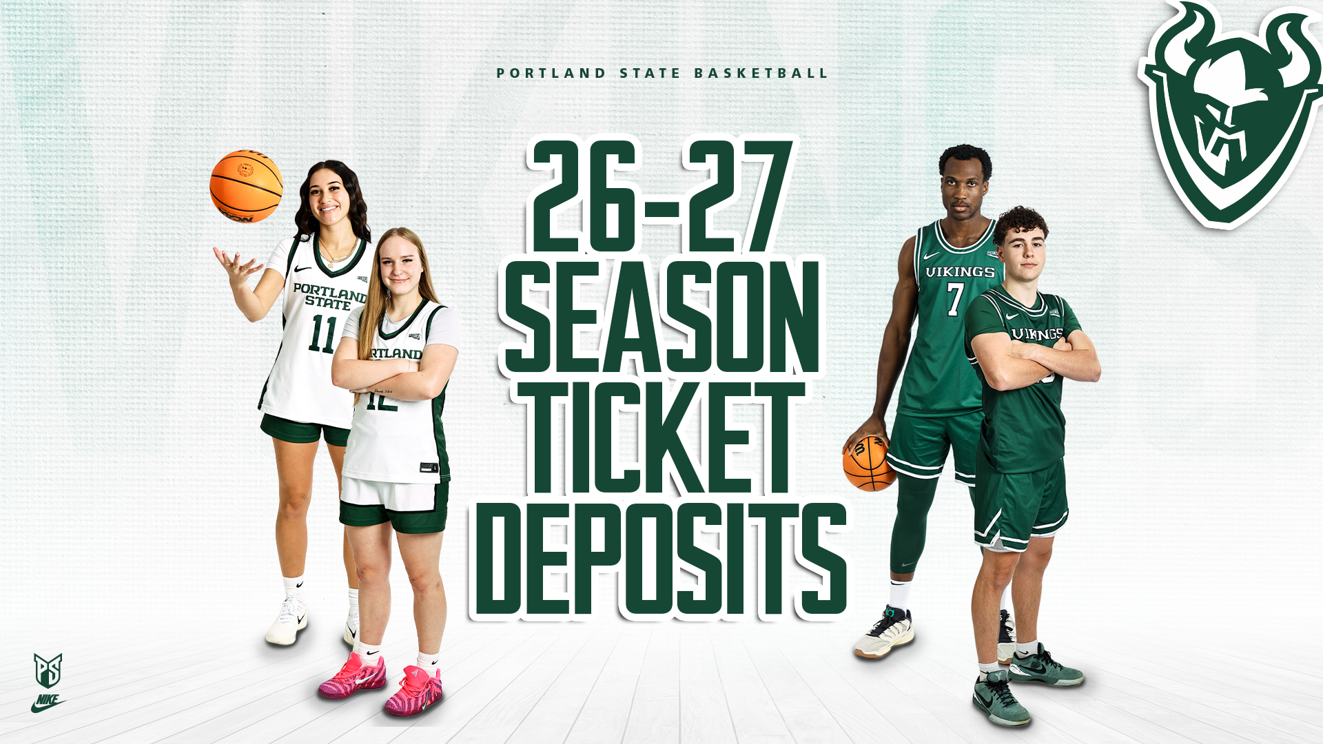 Graphic saying that season ticket deposits can be made for the upcoming seasons for Portland State men's and women's basketball.