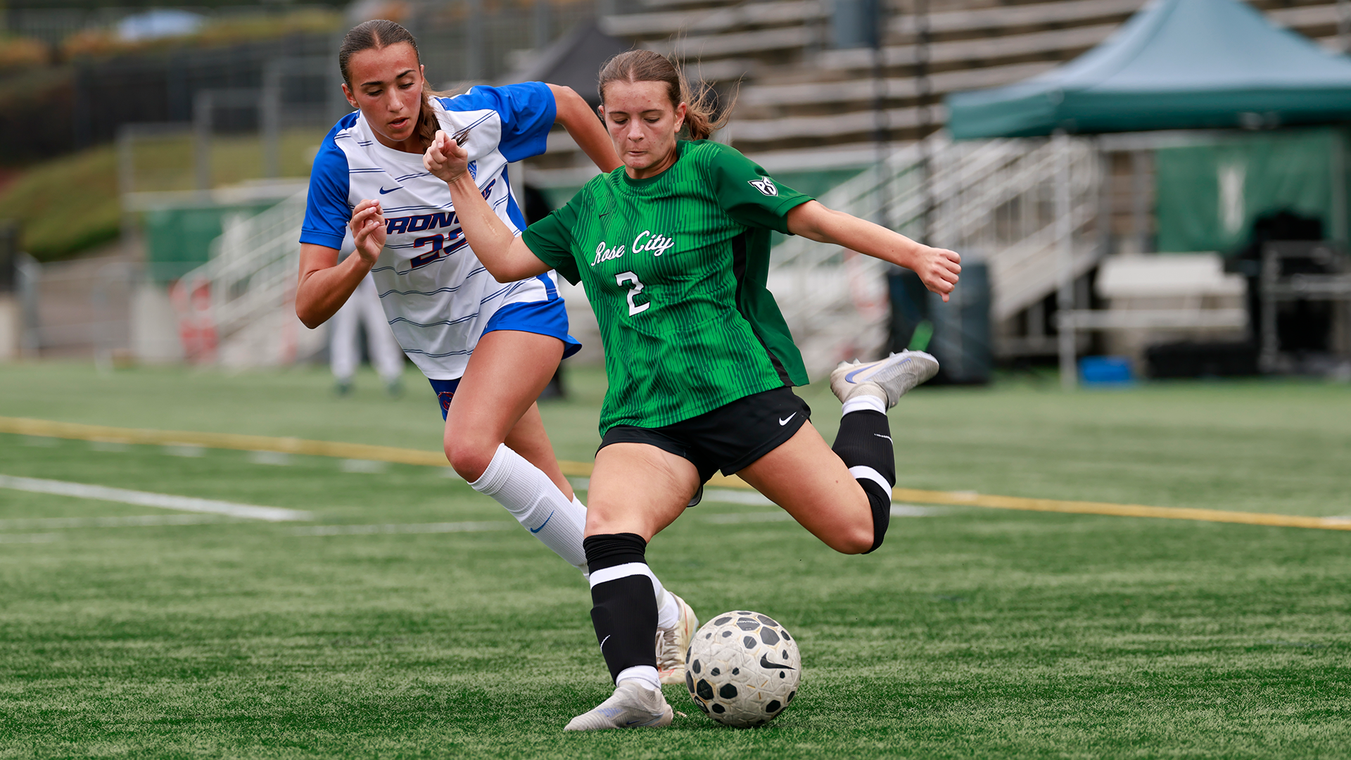 Portland State women's soccer player Kendel Johnson crosses a ball into the box during the Vikings' match against Boise State.
