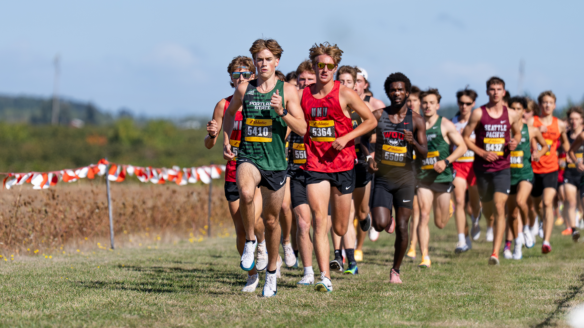 Portland State cross country runner Ari Smith leads a pack of runners early in the men's 8k at the Mike Johnson Classic.
