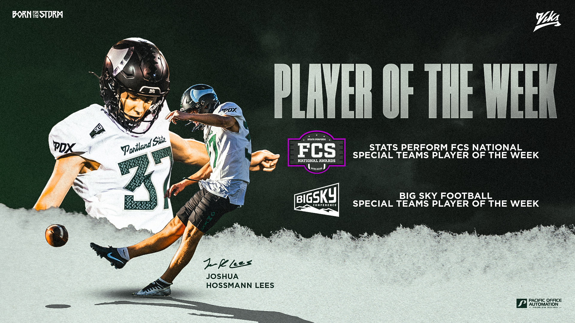 Graphic announcing Joshua Hossmann Lees as the Big Sky Conference and National Special Teams Player of the Week.