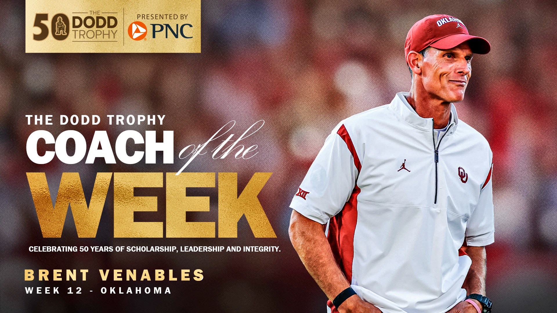 Oklahoma’s Brent Venables Named Dodd Trophy Coach of the Week