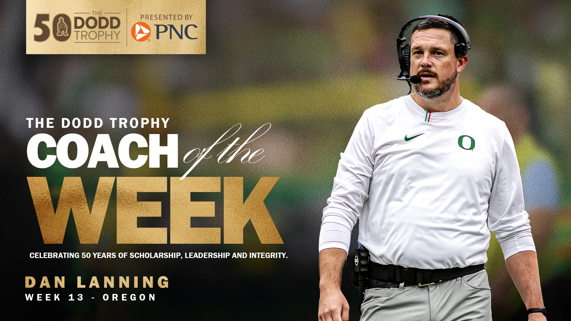 Oregon’s Dan Lanning Named Dodd Trophy Coach of the Week