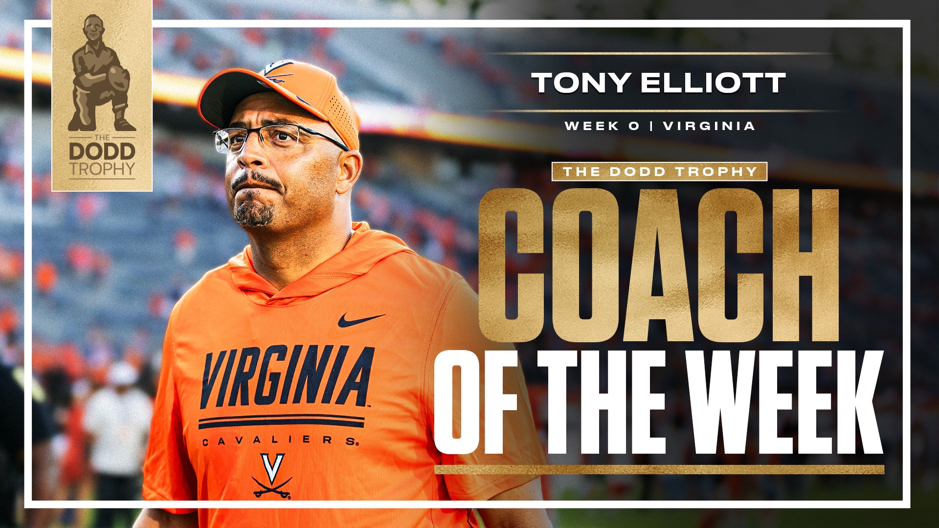 Virginia’s Tony Elliott Named Dodd Trophy Coach of the Week