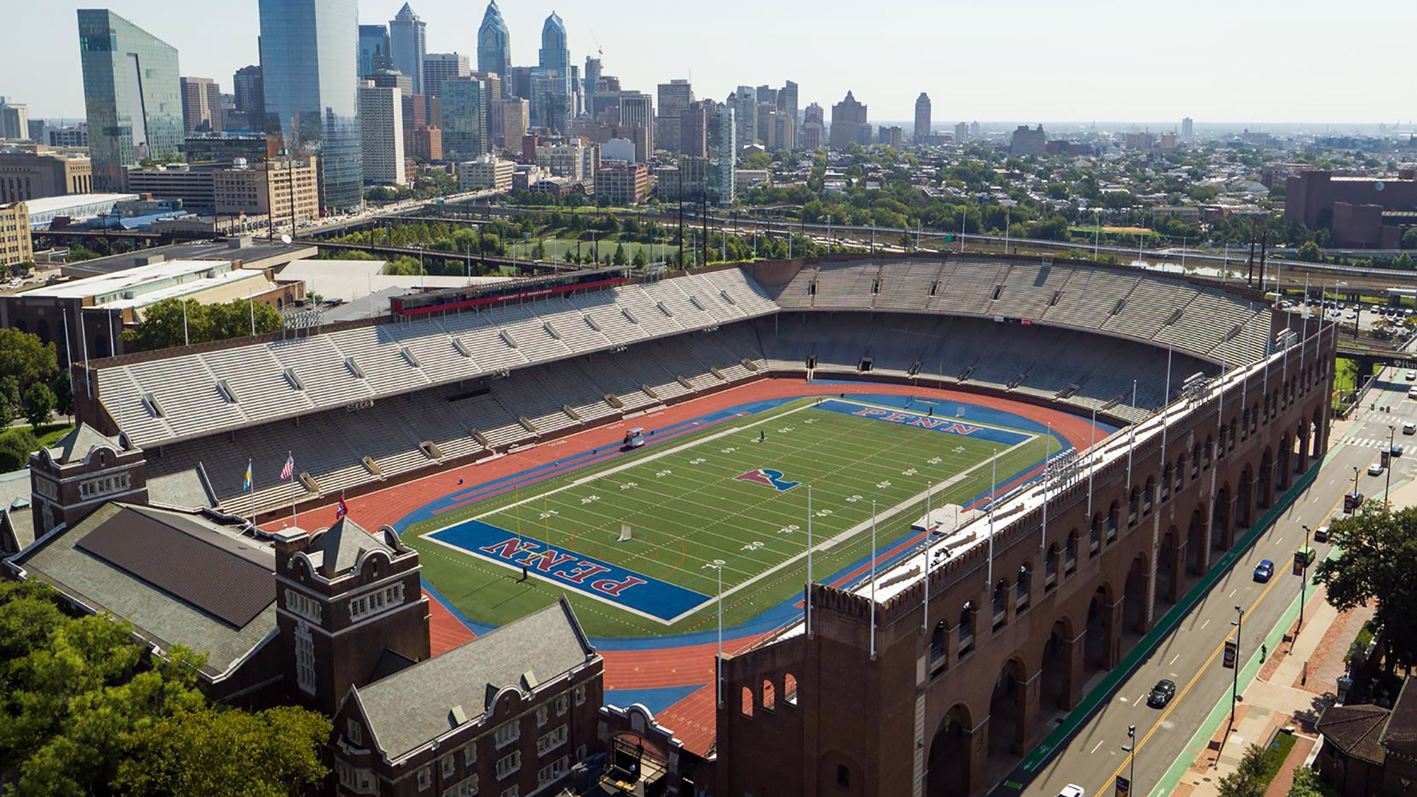 Franklin Field with Philly skyline in background