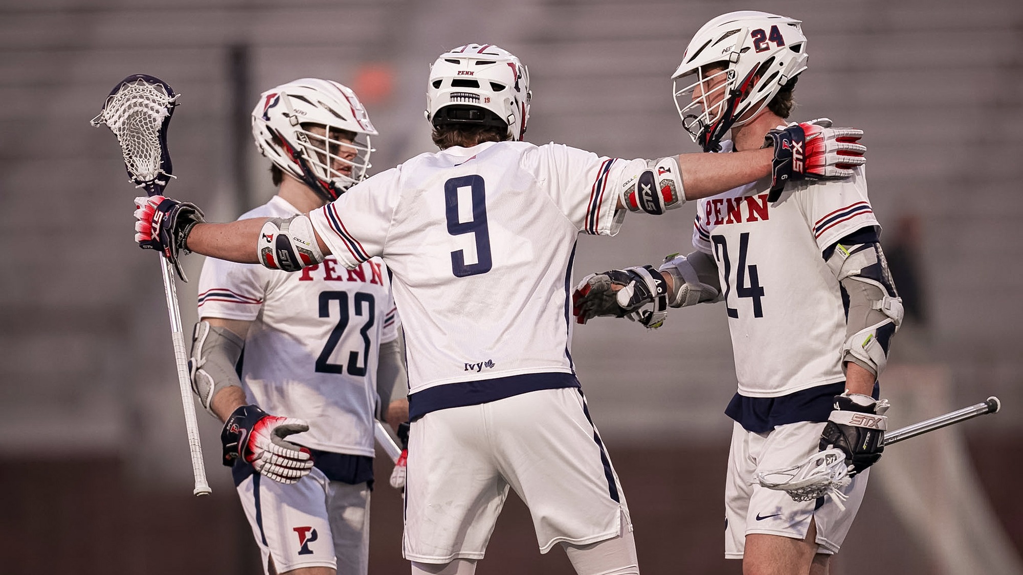 Scane (23) Provost (9) Maher (24) celebrate a goal vs. UNC 2-27-2026