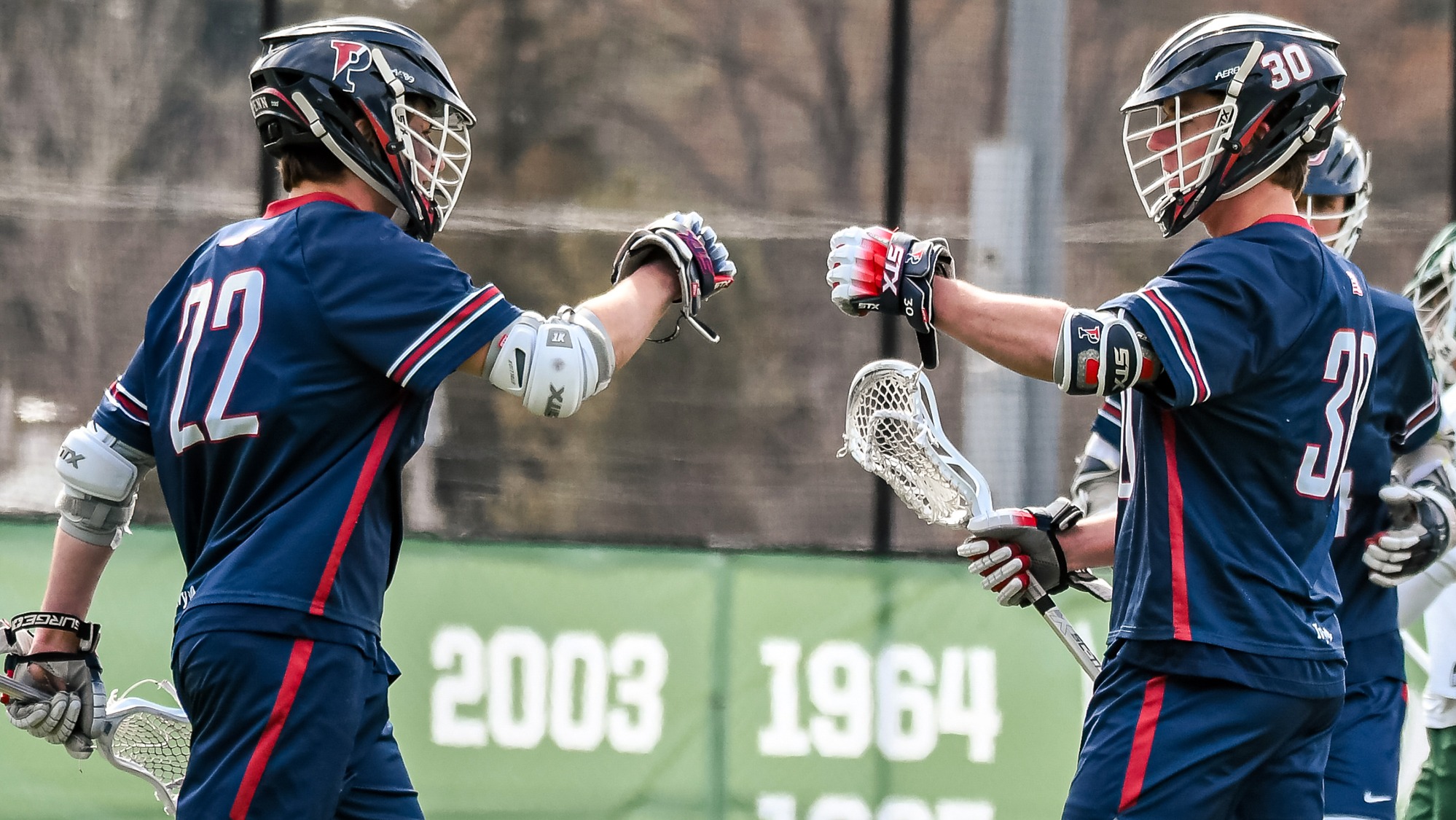 Grayson McClements (22) Nate Lucchesi (30) celebrate goal at Dartmouth 03-28-2026