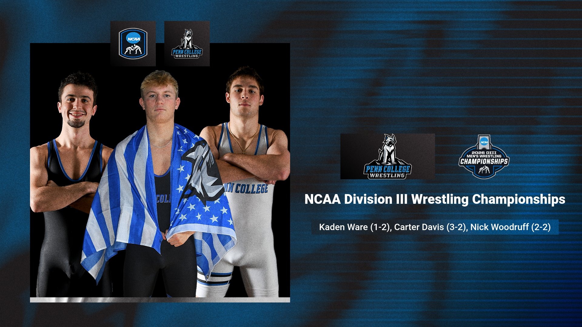 D3 Finals 26-three wrestlers posing for a photo