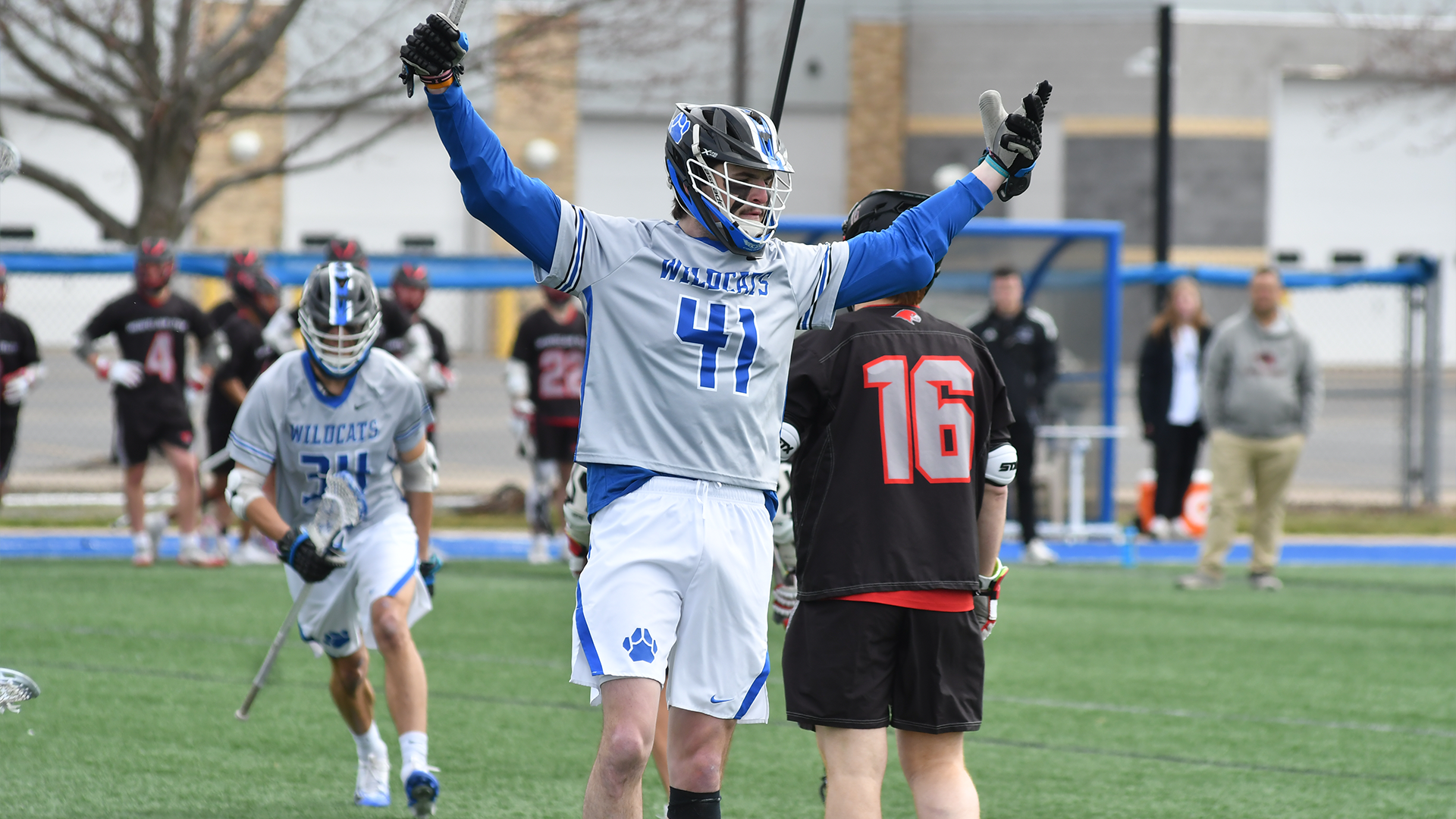 Penn College lacrosse player celebrating during a game