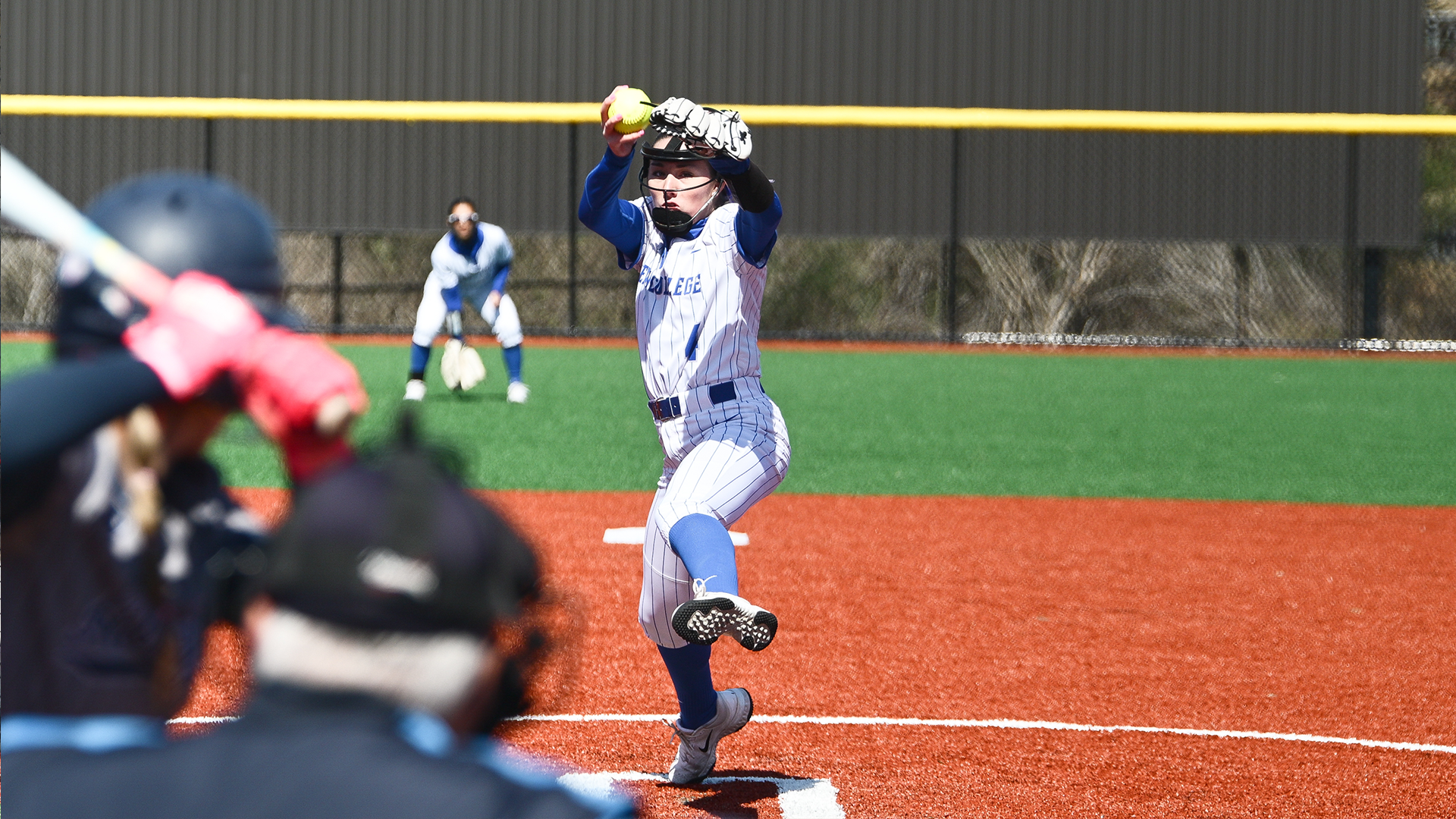Penn College softball player in action during a doubleheader against Penn State Abington