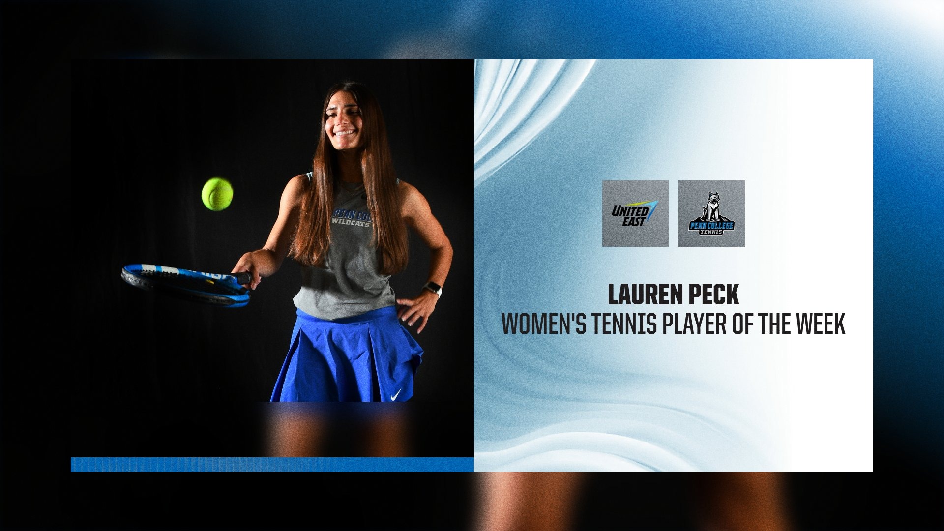 Penn College women's tennis player posing in a player of the week announcement