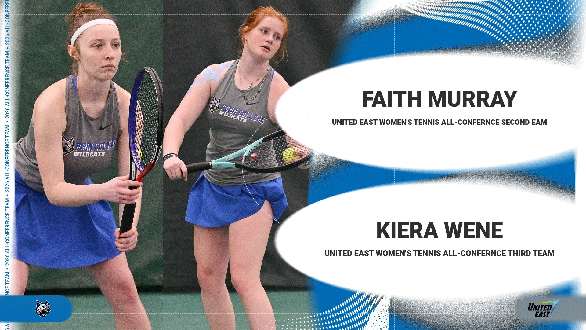 Two Penn College women's tennis players featured on an all-conference graphic
