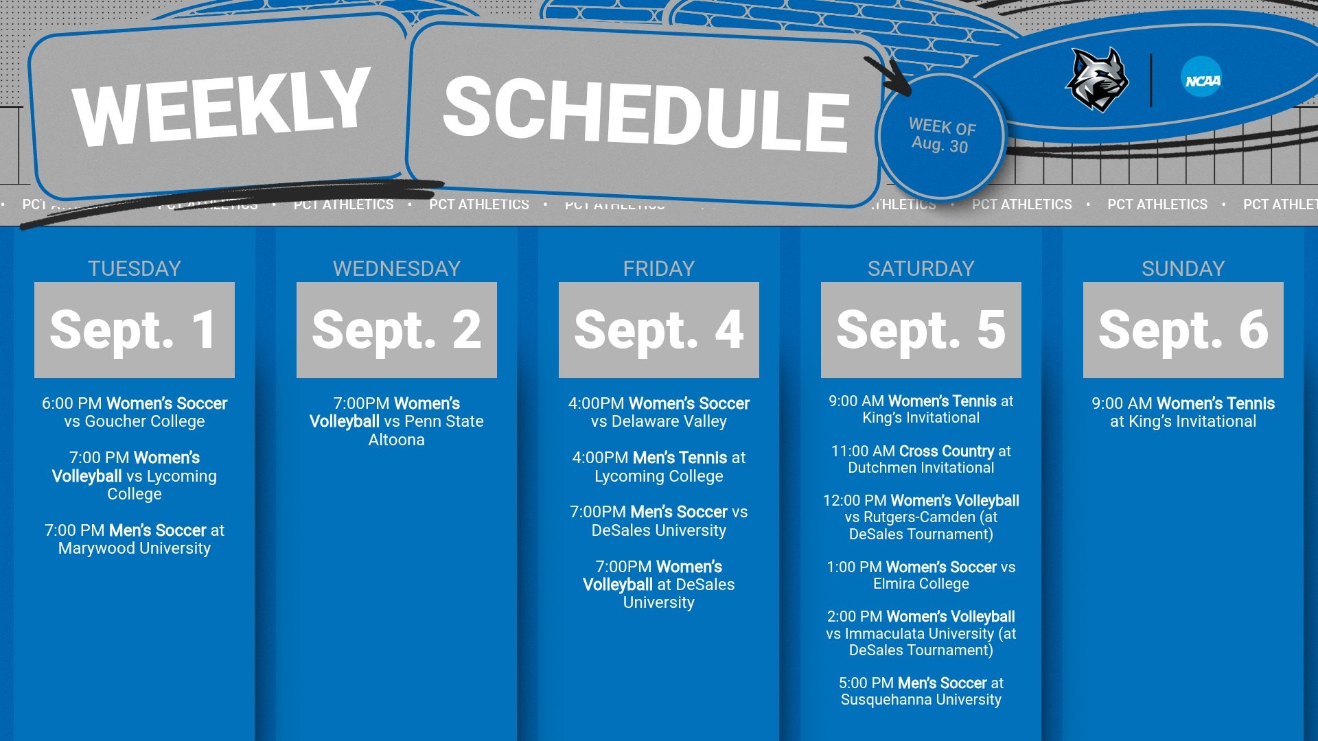 PCT26 Week 1 Schedule