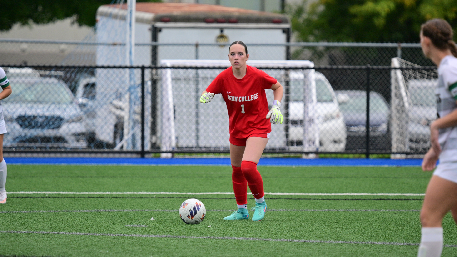 Penn College women's soccer players competing against Moravian