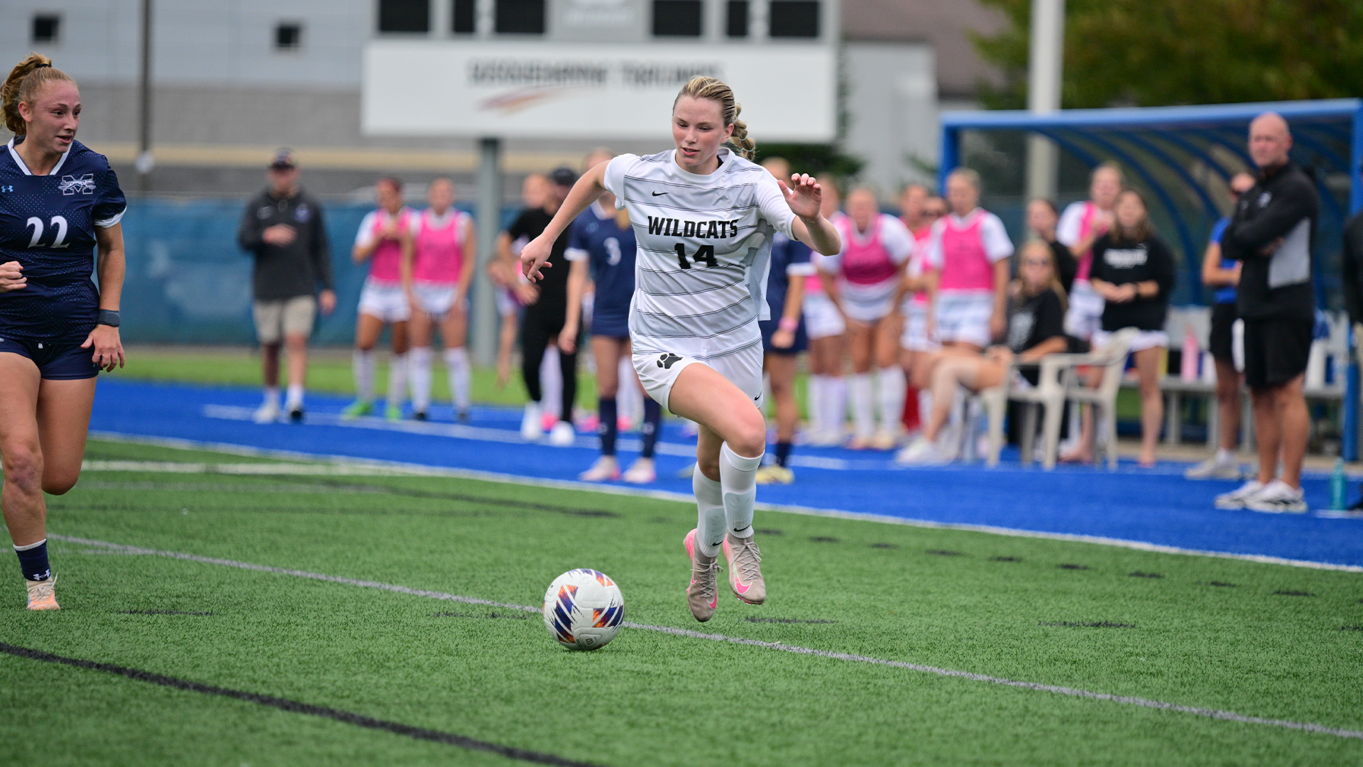 Penn College women's soccer players competing against Moravian