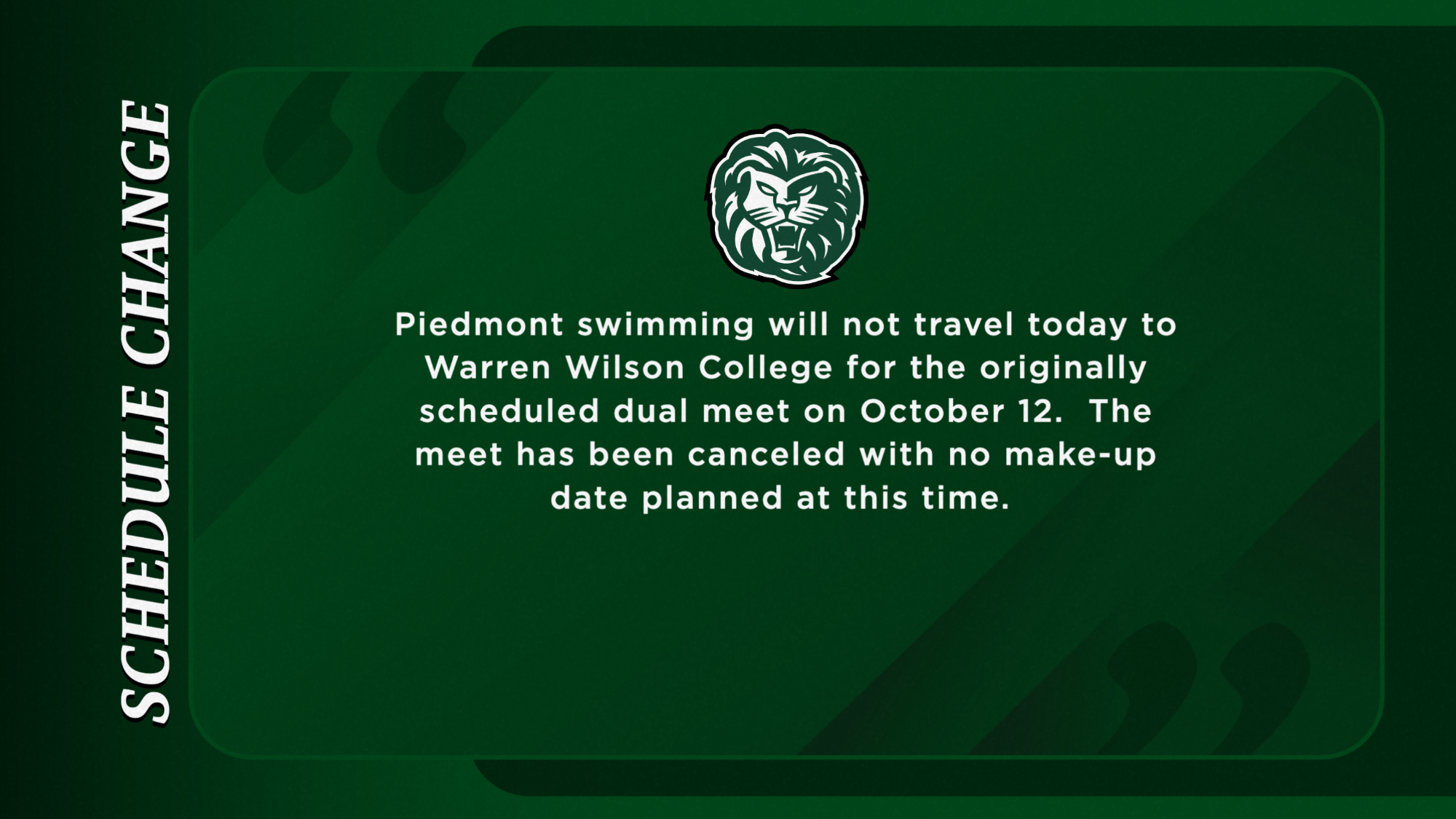 2026 SWIM Schedule Change vs. Warren Wilson