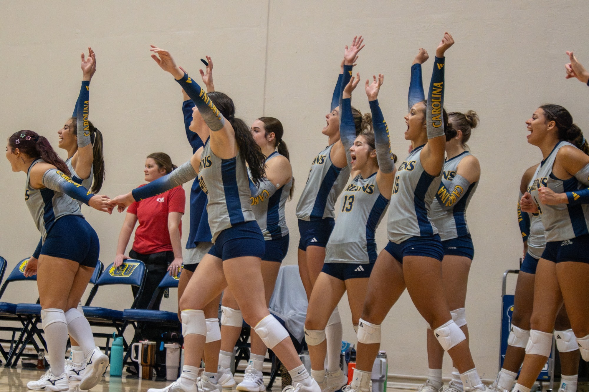 Volleyball celebrating after a point