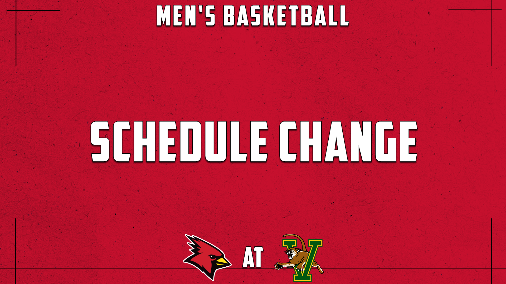 Men's basketball schedule change graphic. Plattsburgh at University of Vermont. 