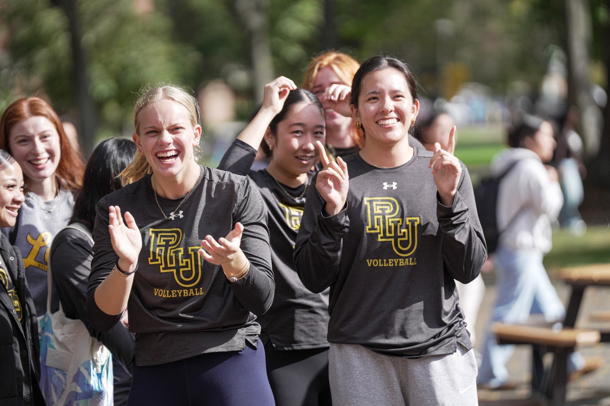 Volleyball players having fun at the 2025 Homecoming Pep Rally