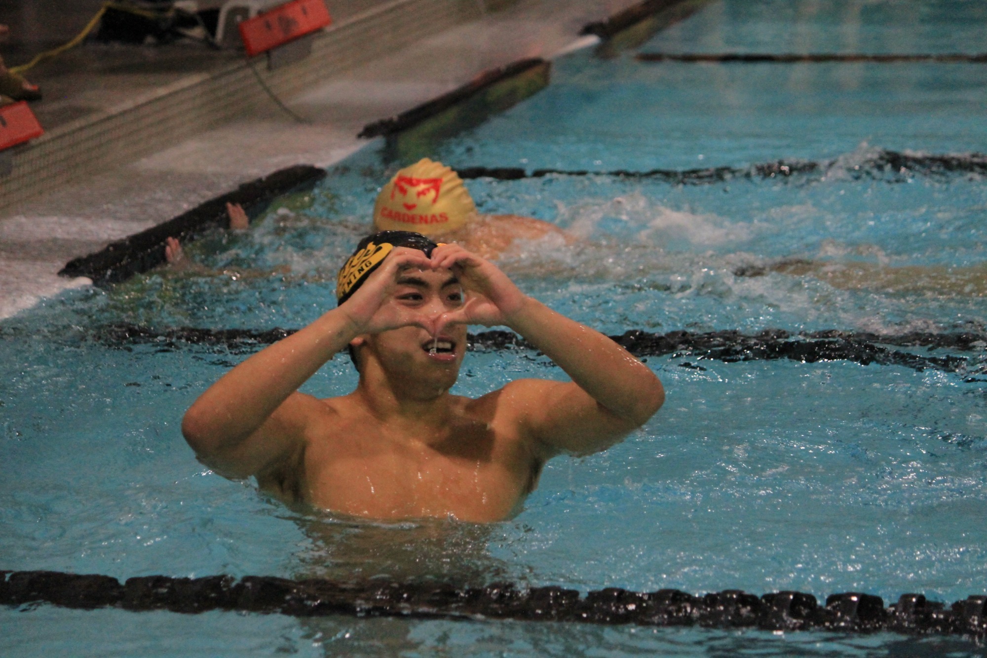 Dylan Dang shows some love after a race.