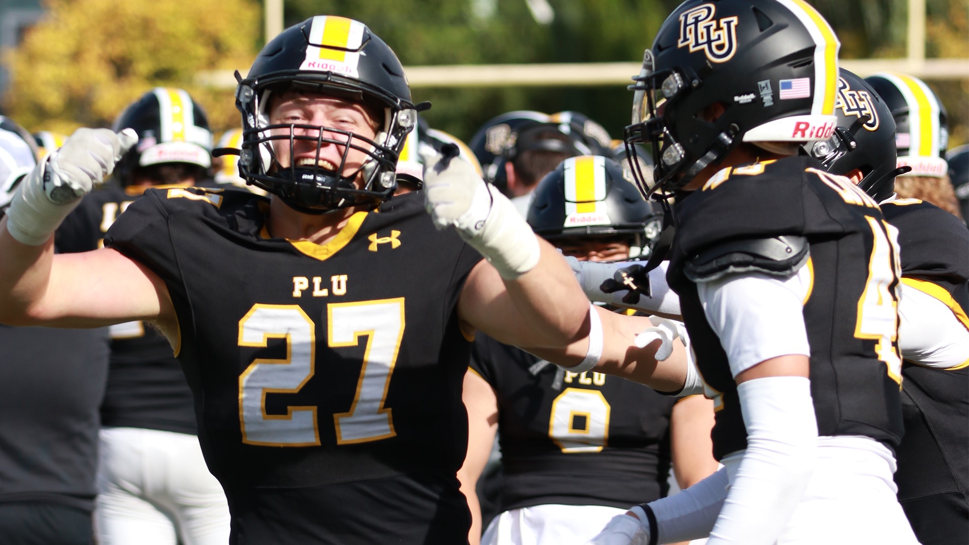 Avery Coleman celebrates interception in homecoming win over Willamette