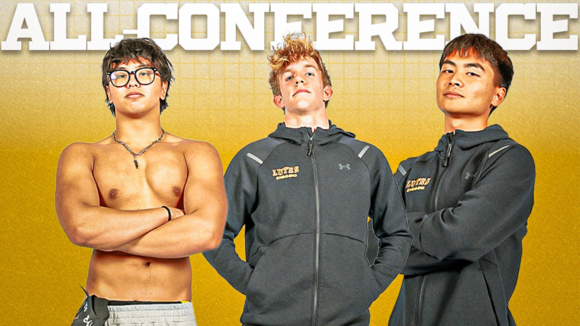 men's swimming All-Conference selections Domingo, Georgi and Tanaka