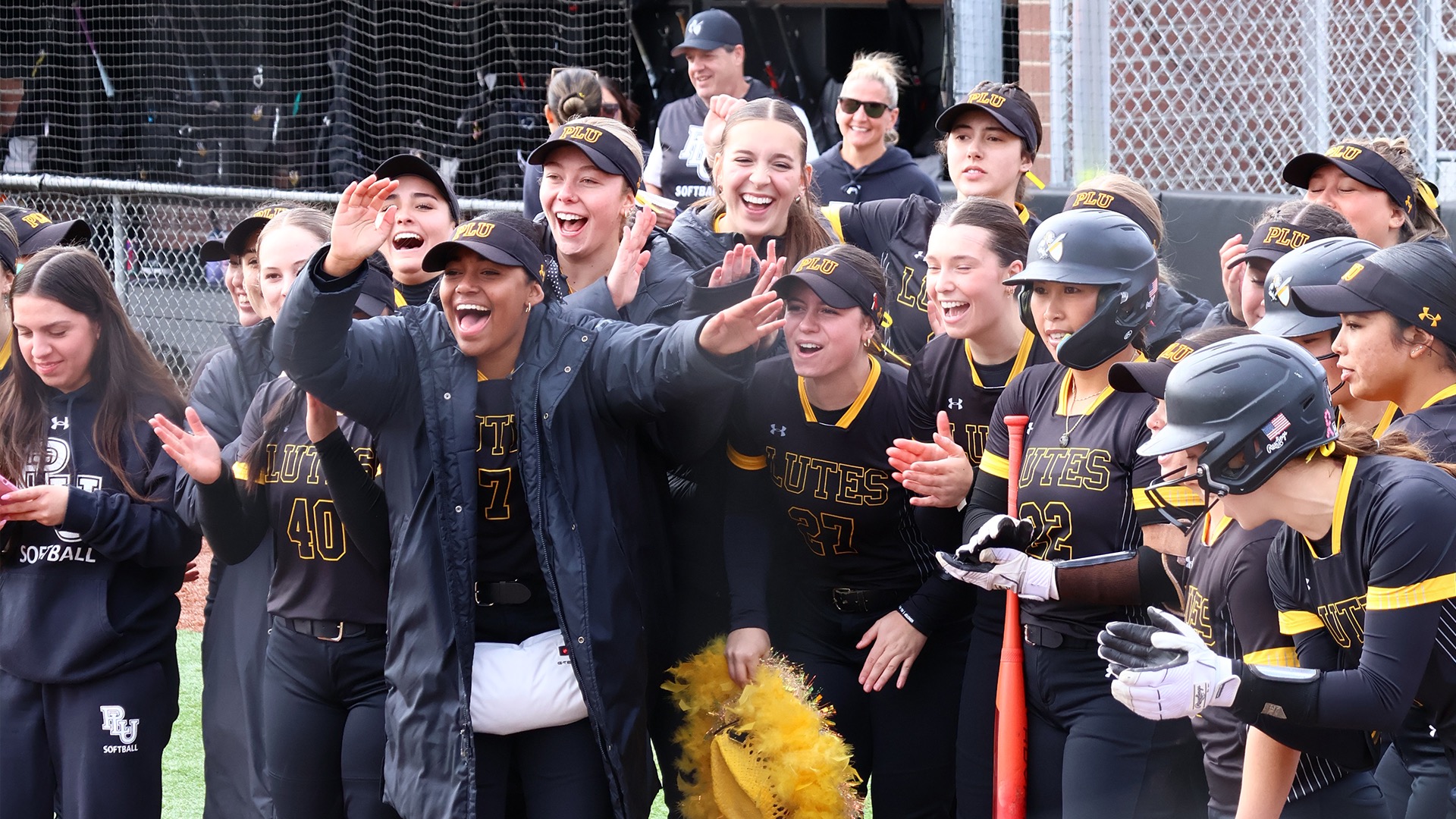 team celebrates HR in win over Warner Pacific
