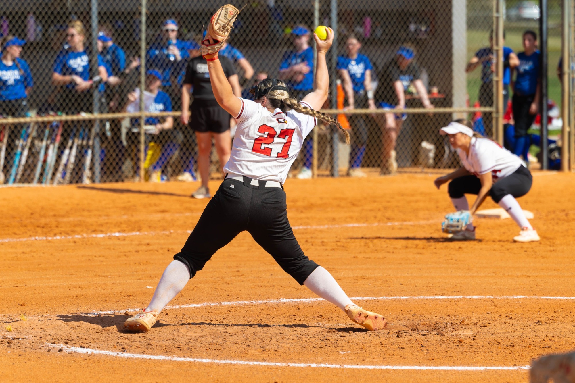 Avery Curtis delivers a pitch against Marian University JV