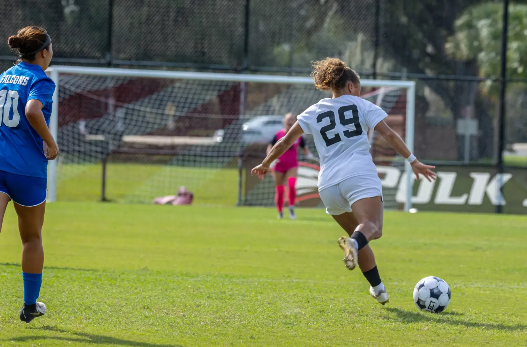 Isabella O'Sullivan attacks for Polk State during the Sept. 23, 2026 match vs. No. 2 Daytona State College. 