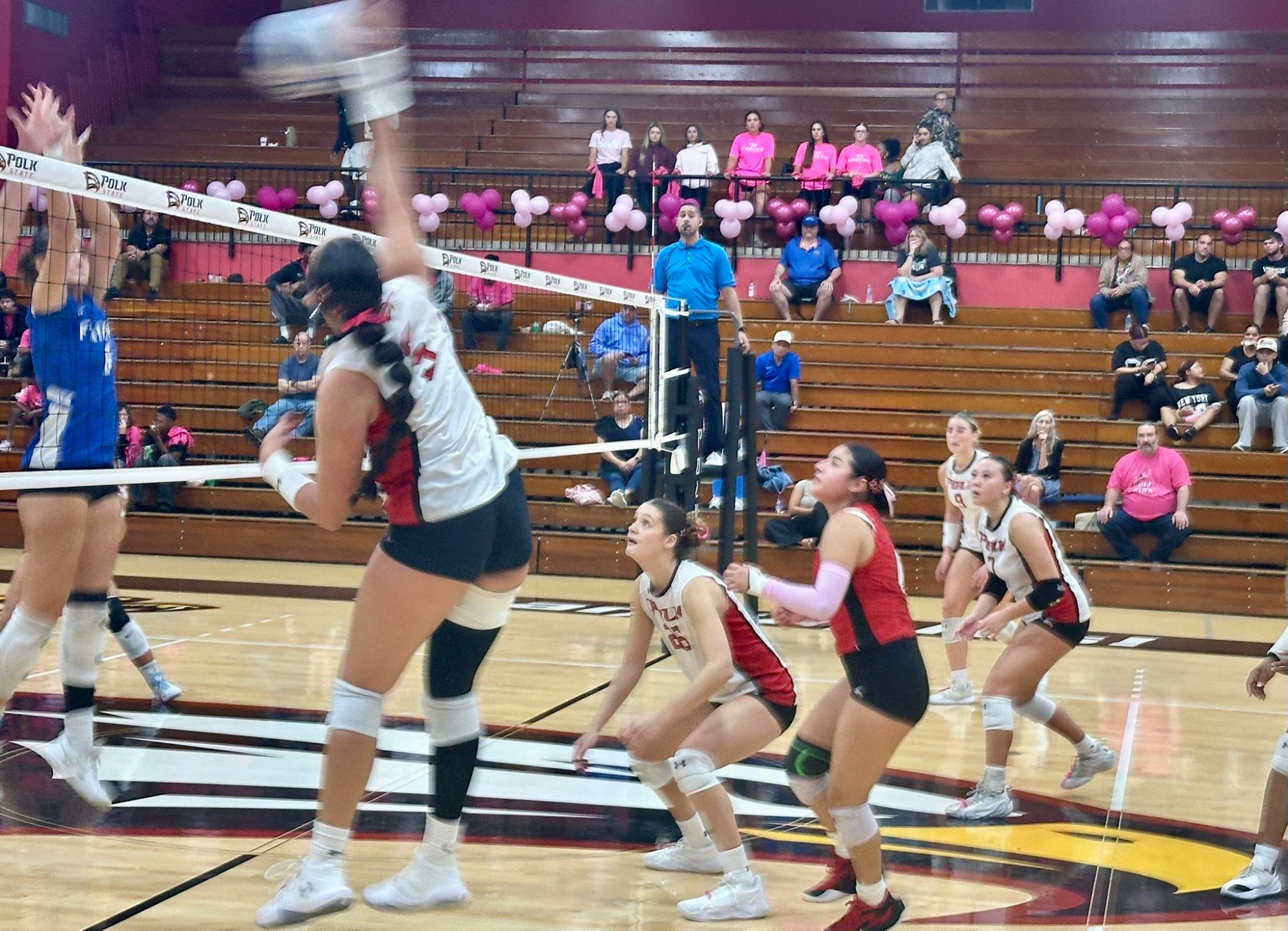 Mariana Castano goes for the kill for Polk State in an Oct. 7 match vs. Daytona State
