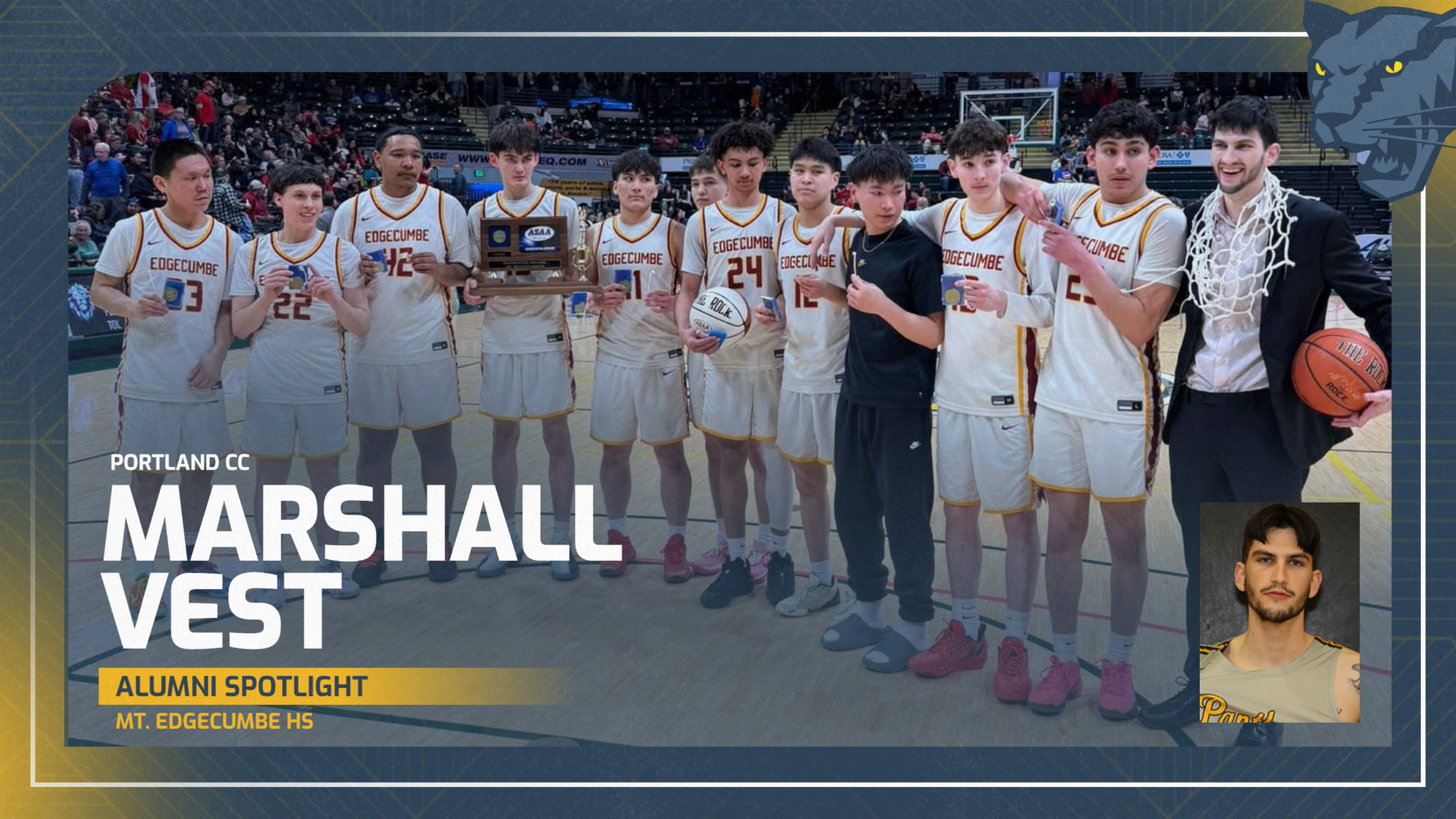 PCC Alum Marshall Vest and Mt. Edgecumbe team celebrating state championship