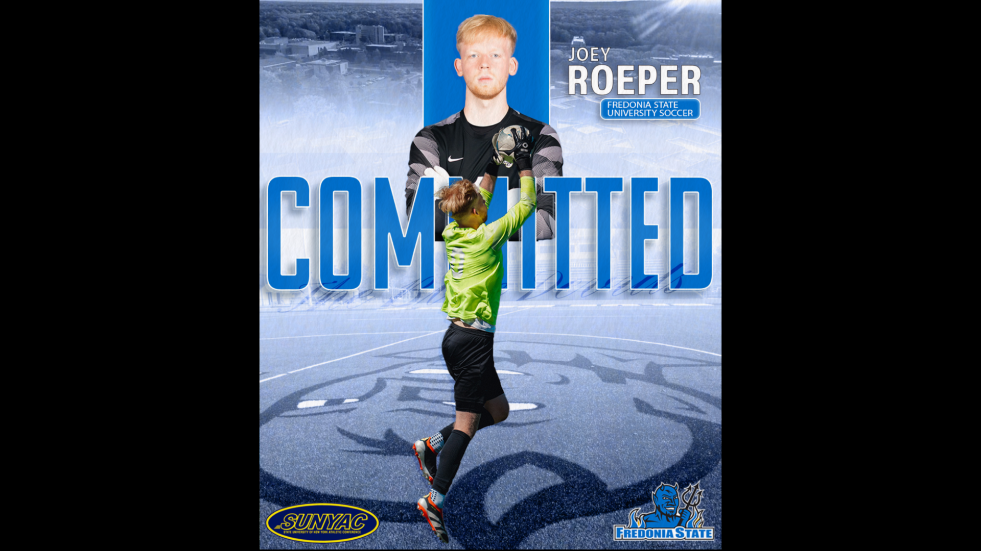 Graphic of Joseph Roeper signing with Fredonia State University