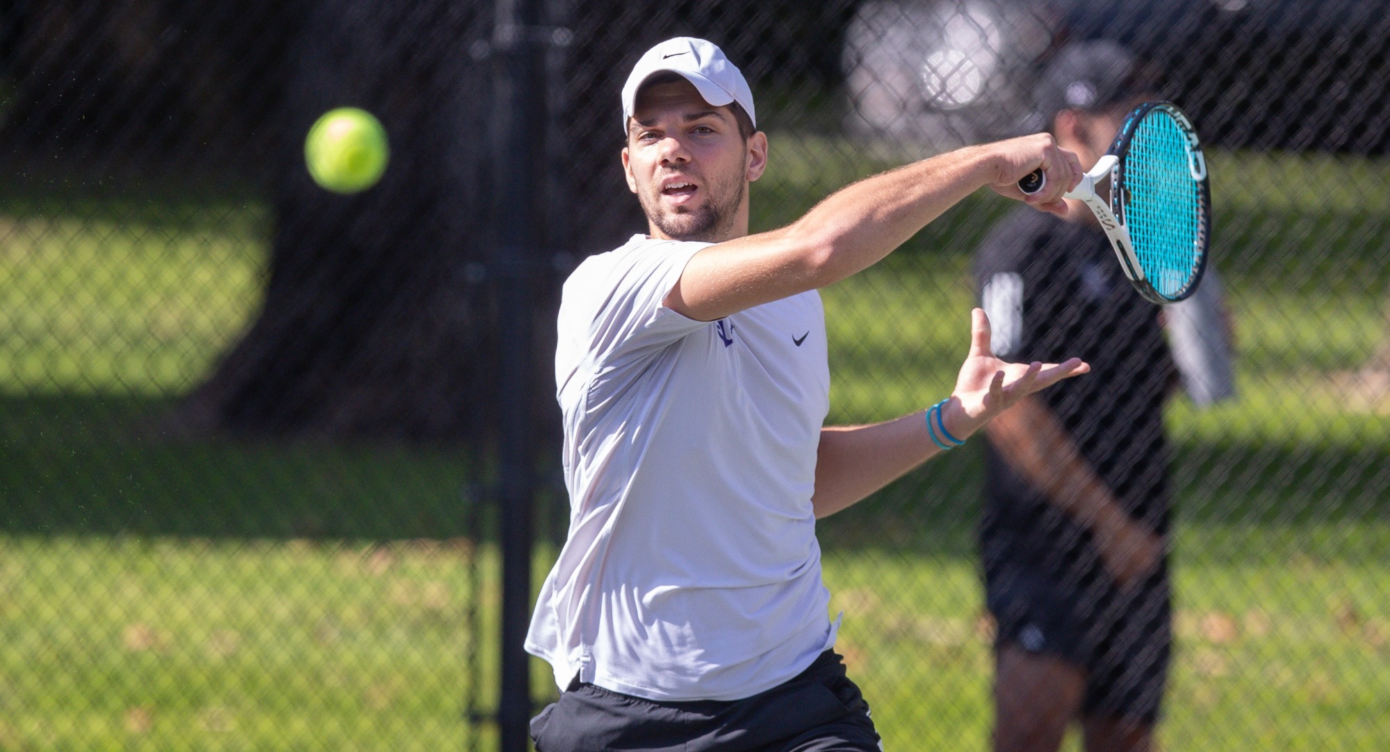 Nikola Keremedchiev hits a forehand at the net at the 2025 Dar Walters Classic in Boise.