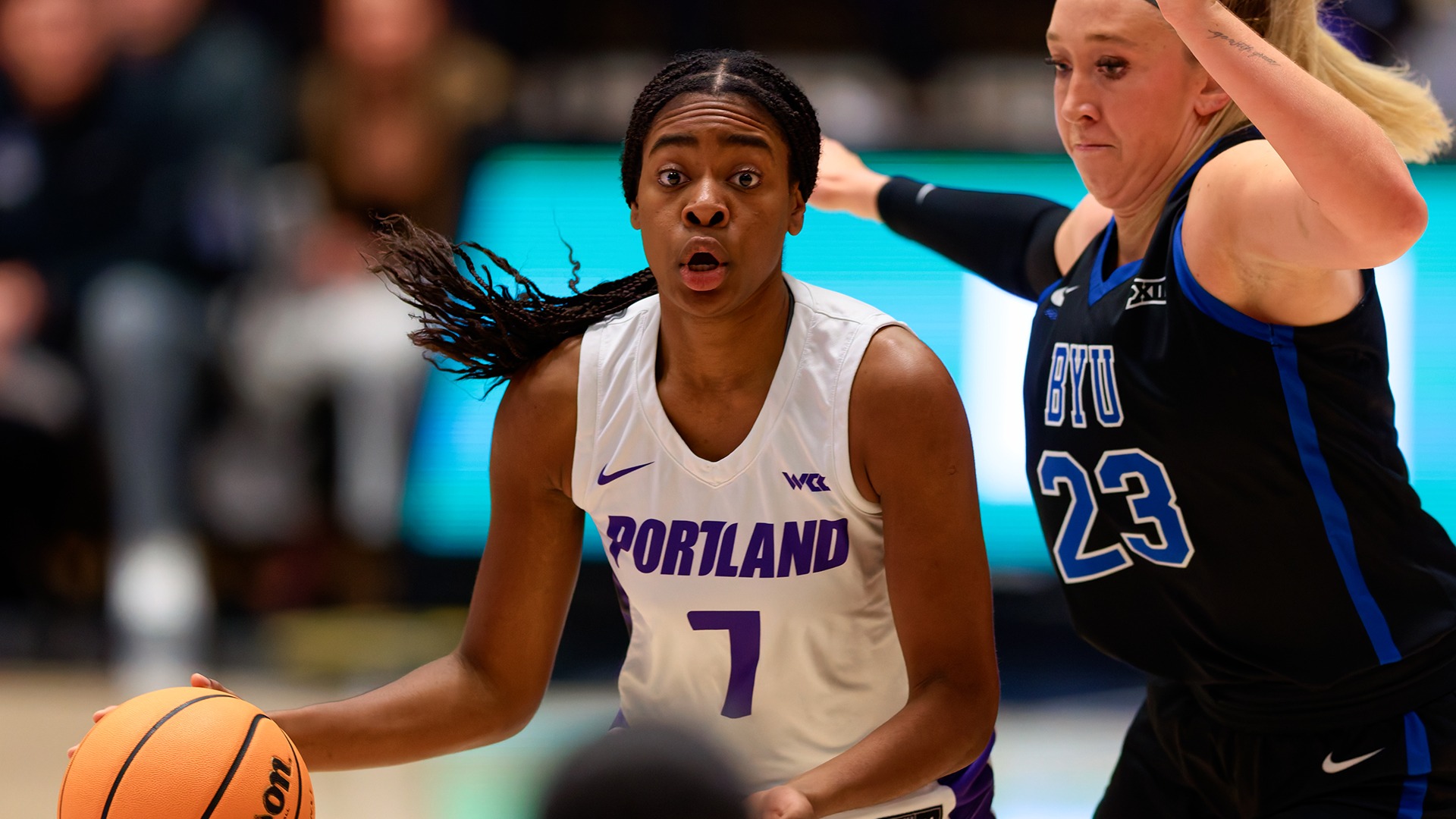 Tiffany Barbosa scans the backcourt against BYU.