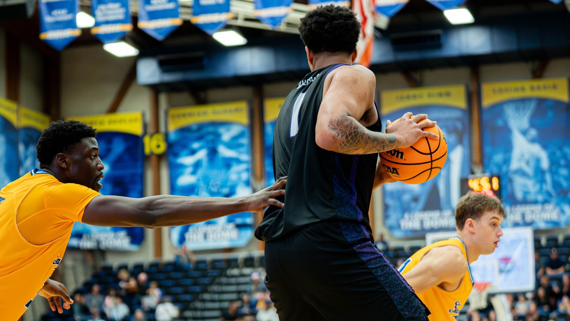 Ballisager Webb posts up in a game at UCSB