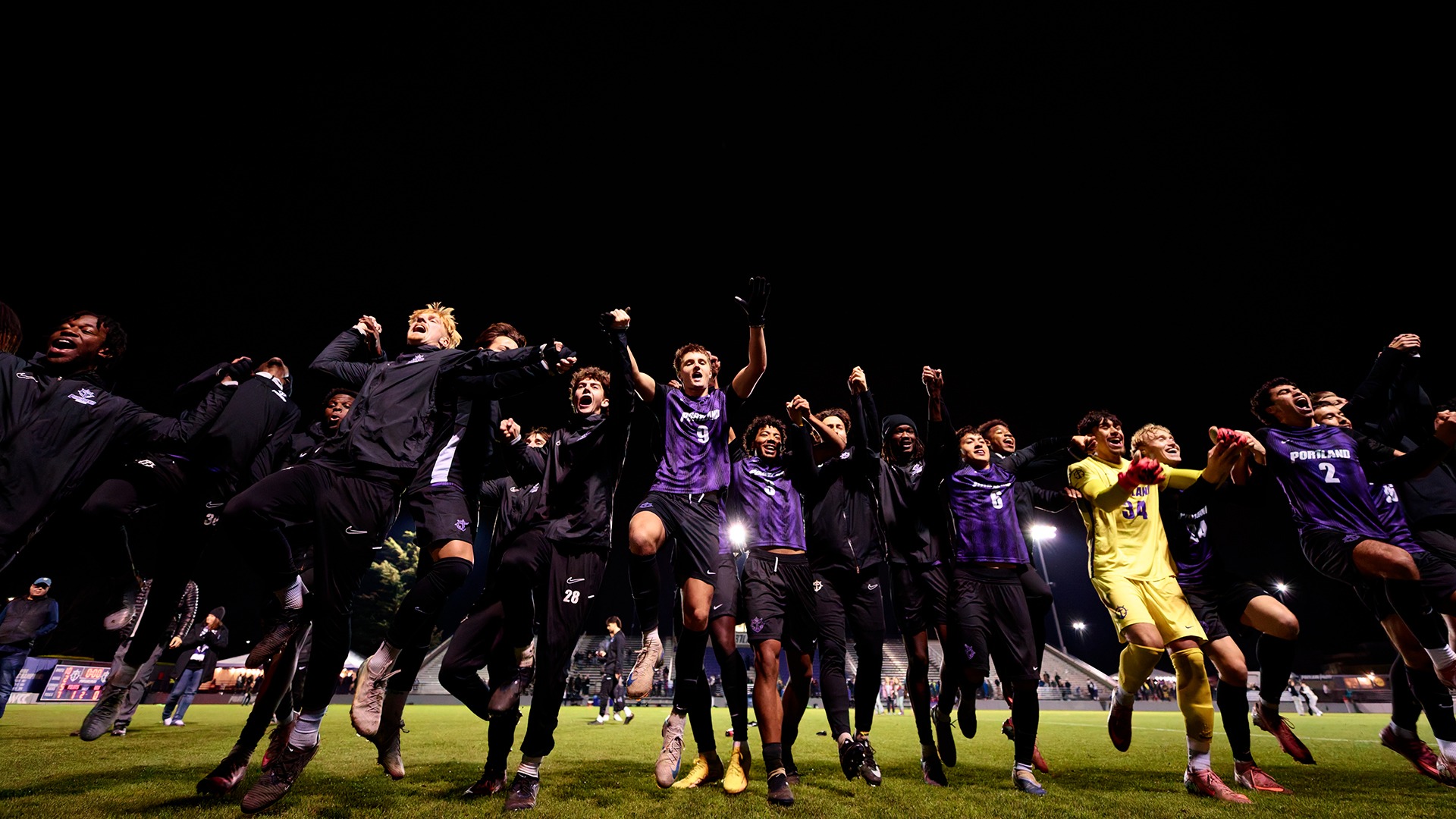 The Pilots celebrate their win over Grand Canyon.