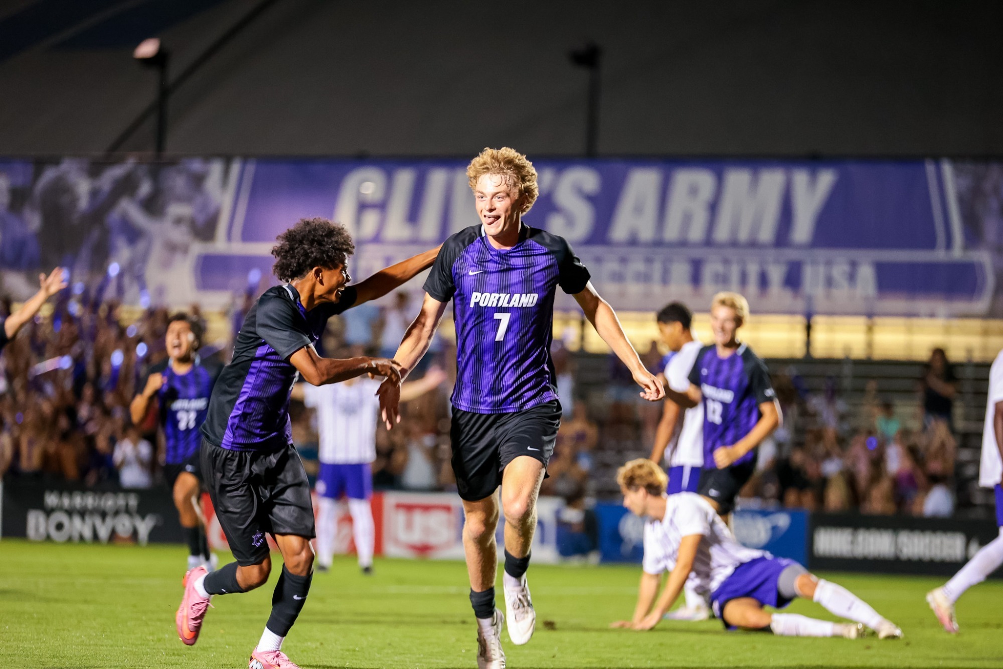 Joe Highfield celebrates his goal against Central Arkansas.