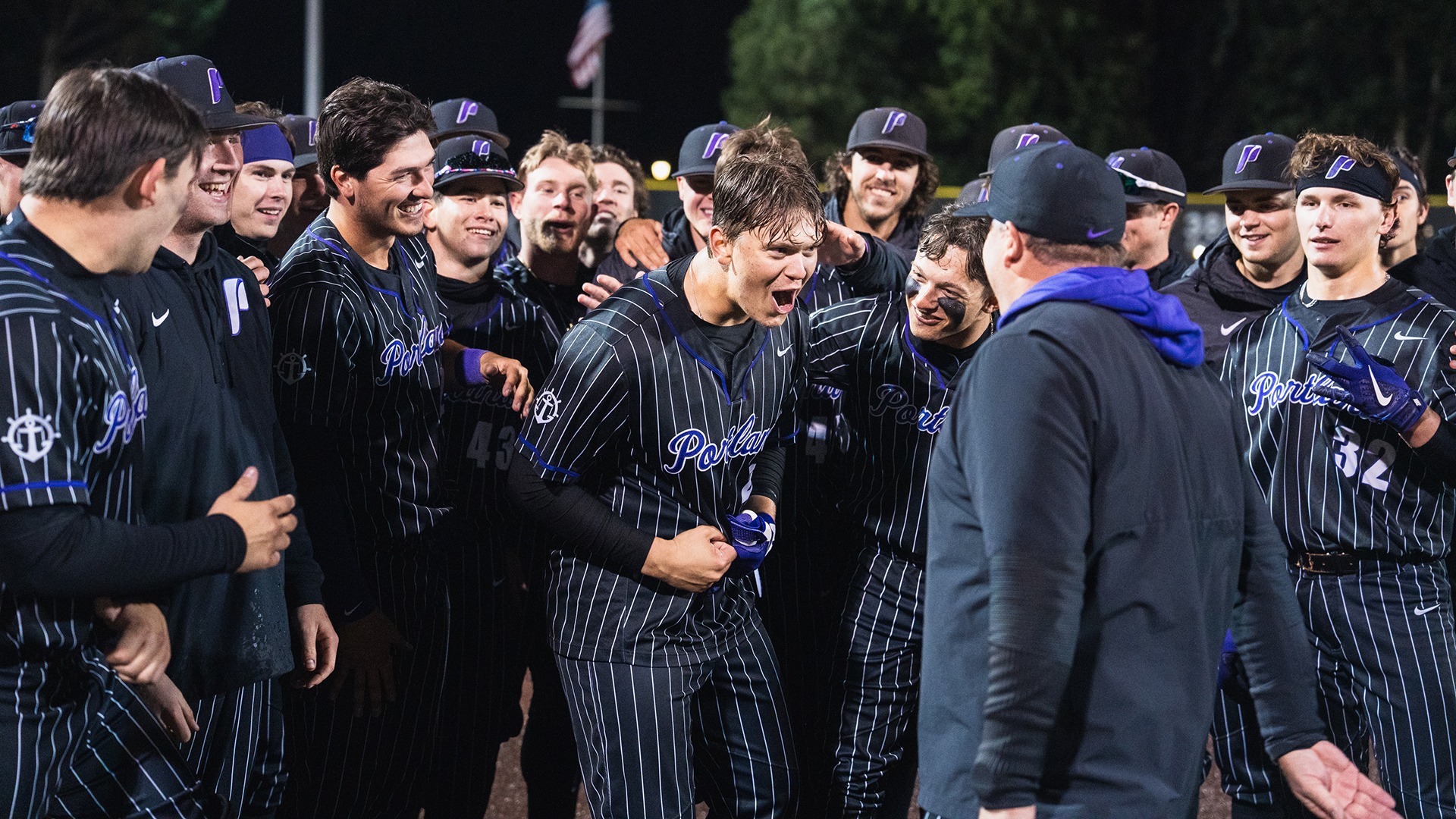Trey Swygart celebrates a walk-off home run.