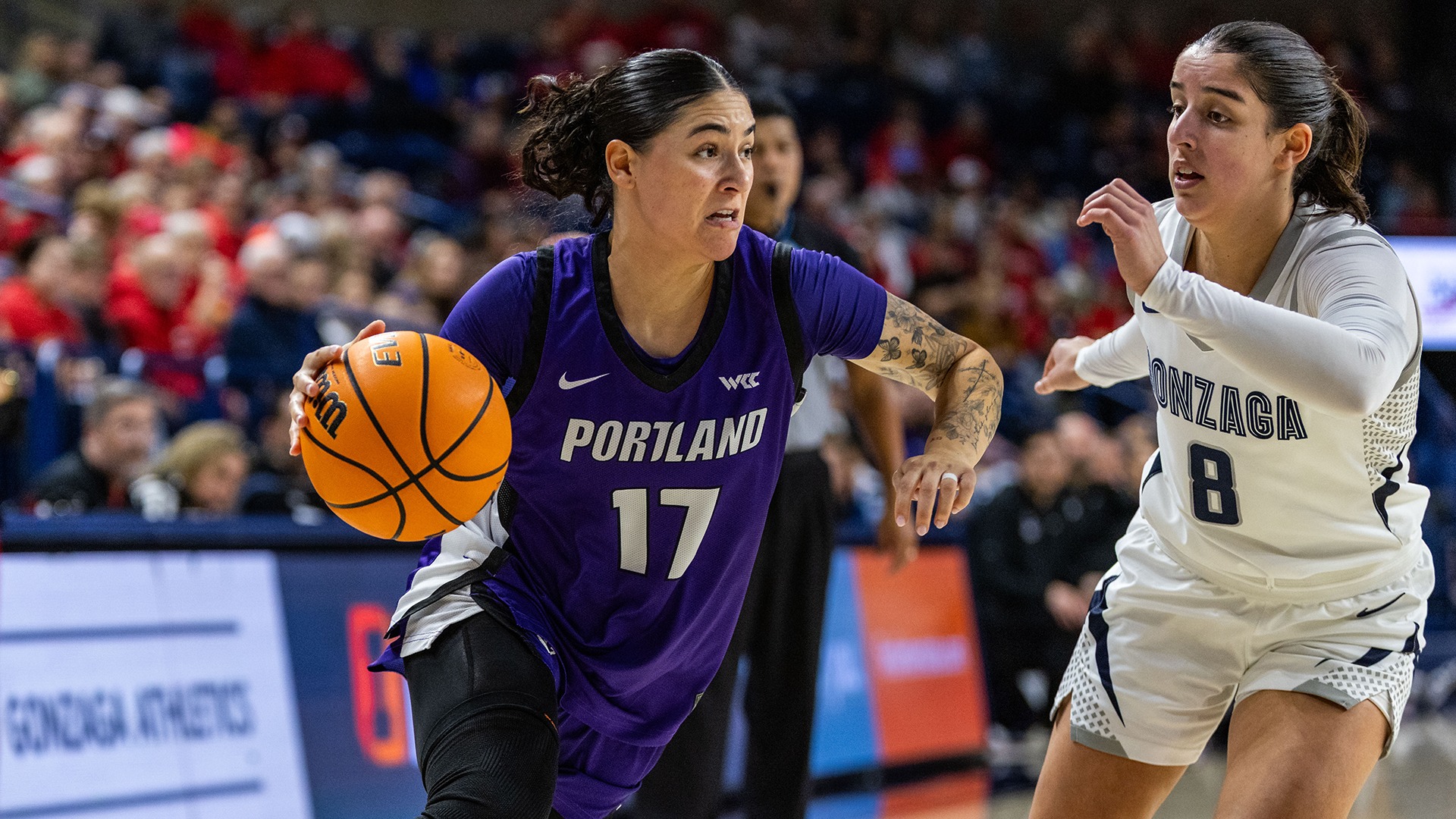 Nicole Anderson drives past a Gonzaga defender.