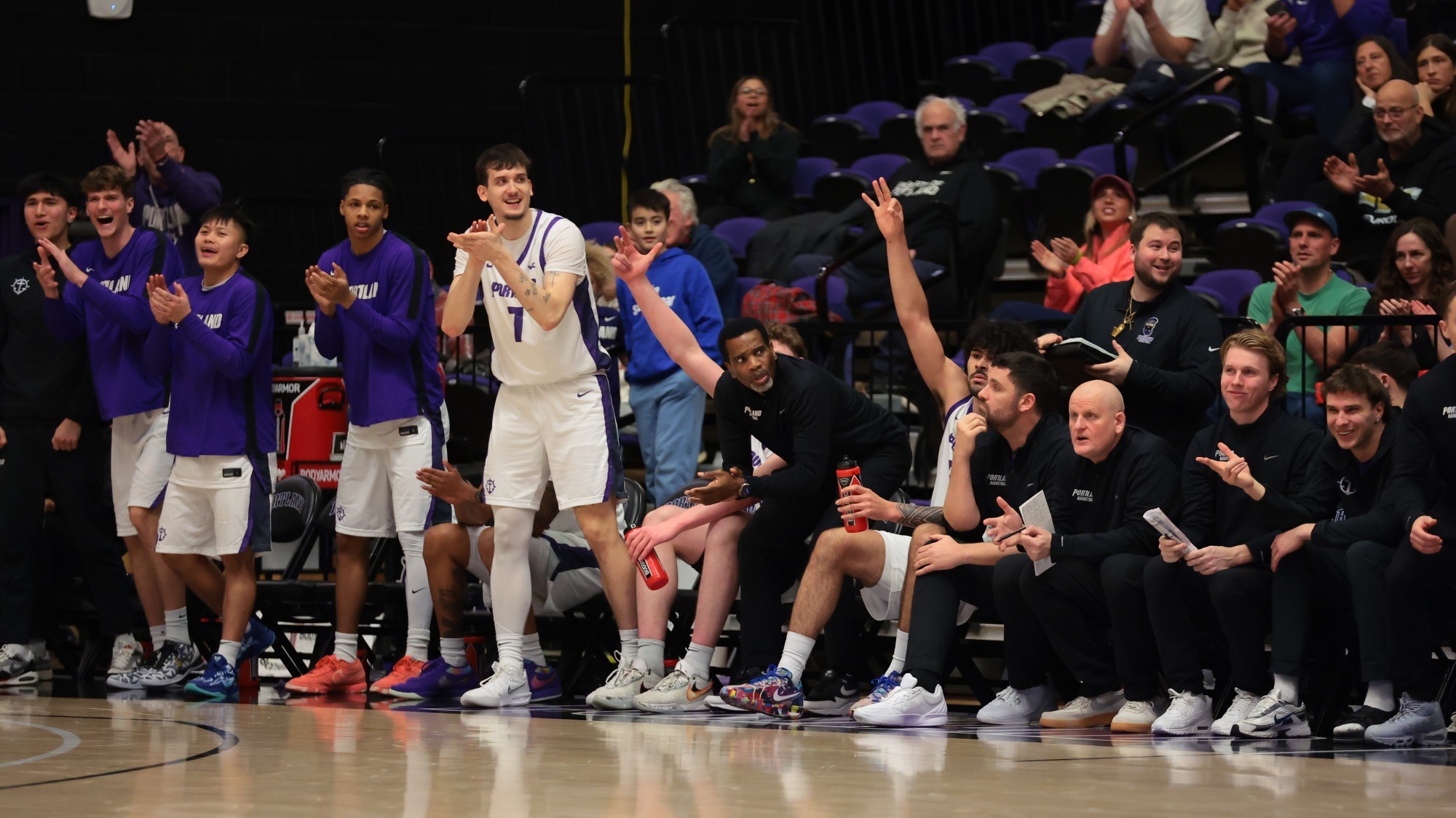 Portland's bench celebrates during a home game versus Santa-Clara.