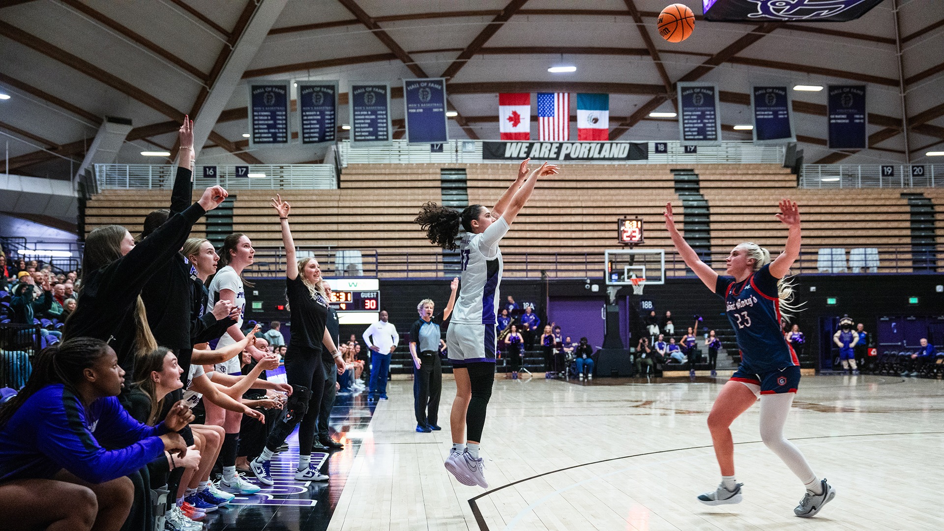 Nicole Anderson drains a 3-pointer against the Gaels.