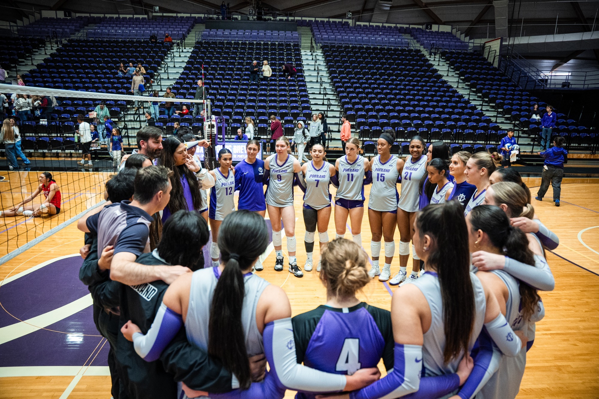 VB team in huddle