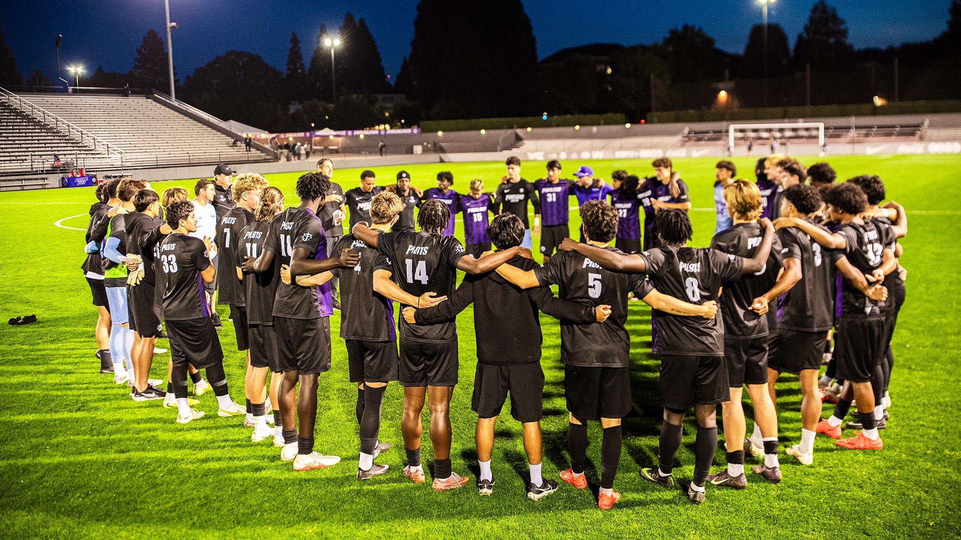 The Pilots huddle up after their win over Saint Mary's.